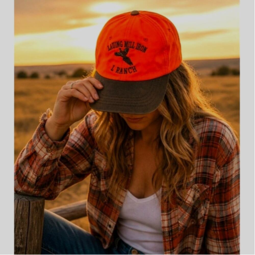 Vintage Lauing Mill Iron L Ranch Blaze Orange Hat Adjustable South Dakota Hunt
